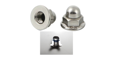10x M8 stainless steel cap nut, smooth flange, plastic anti loosening ring