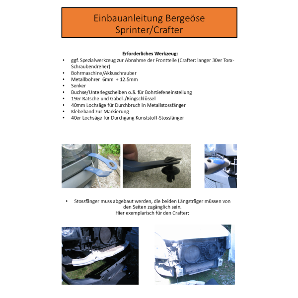 Tow hook recovery point Crafter/ Sprinter front, left + right